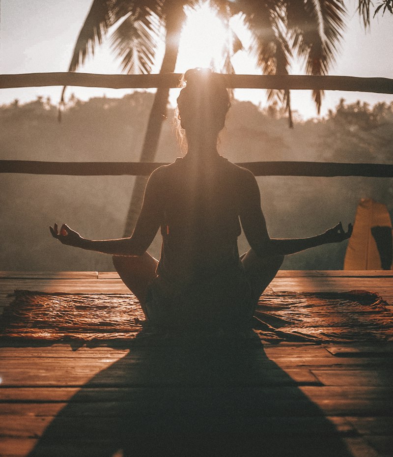 Person in peaceful meditation and calm breathing state