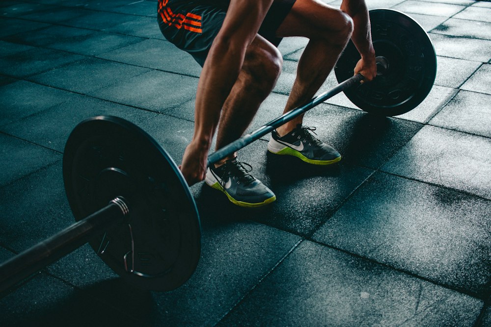 Chest bench press workout with heavy iron weights